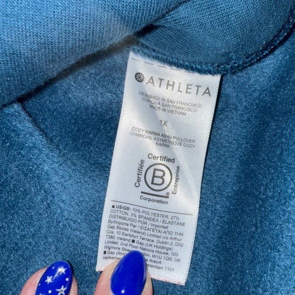 ATHLETA Cozy Karma Asymmetrical Zip Pullover Plus 1X Dark Sardinia Blue - Picture 7 of 13